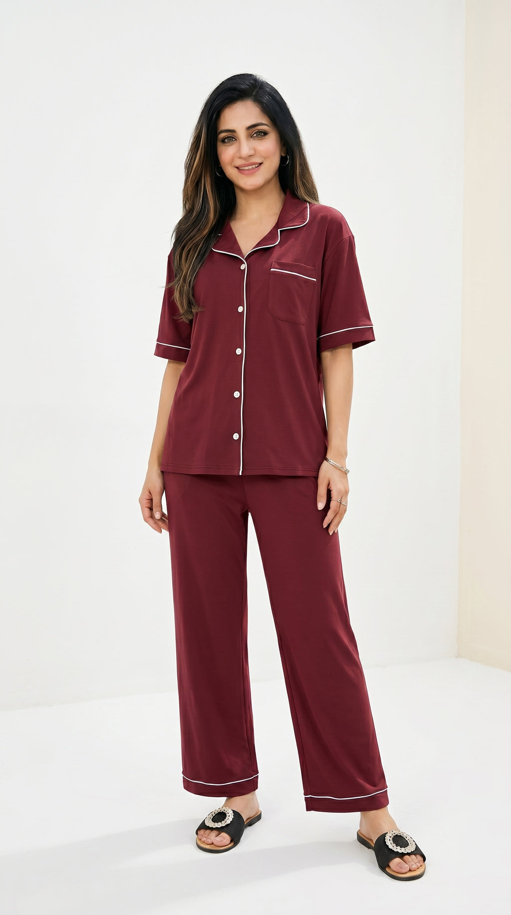 Soft Cotton Satin Silk Night Suit