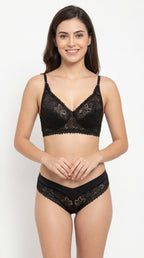 Non padded Allure Floral Bra Set Black