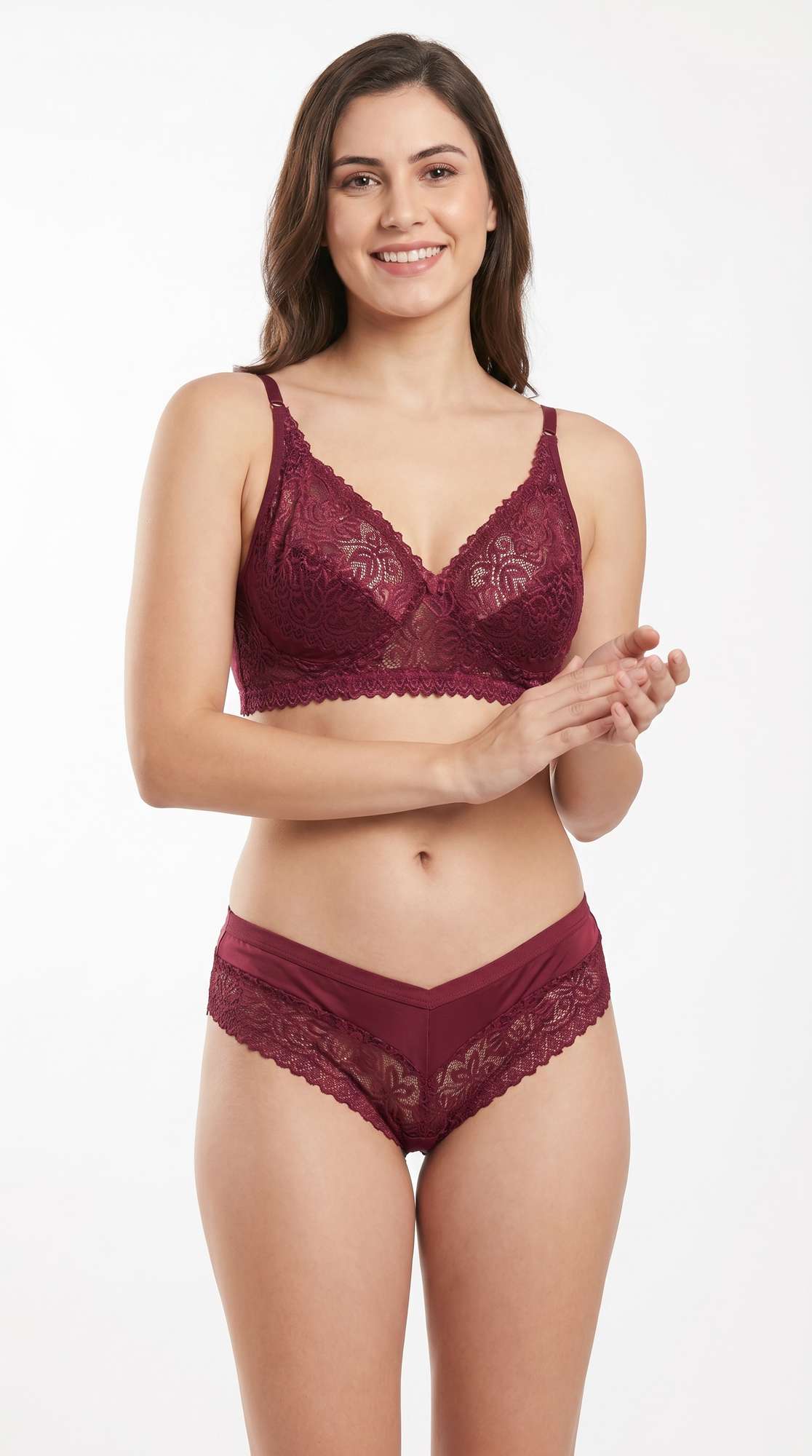 Non Padded Allure Floral Bra Set Maroon