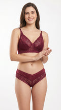 Non Padded Allure Floral Bra Set Maroon