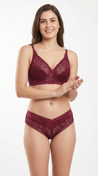 Non Padded Allure Floral Bra Set Maroon