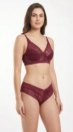 Non Padded Allure Floral Bra Set Maroon