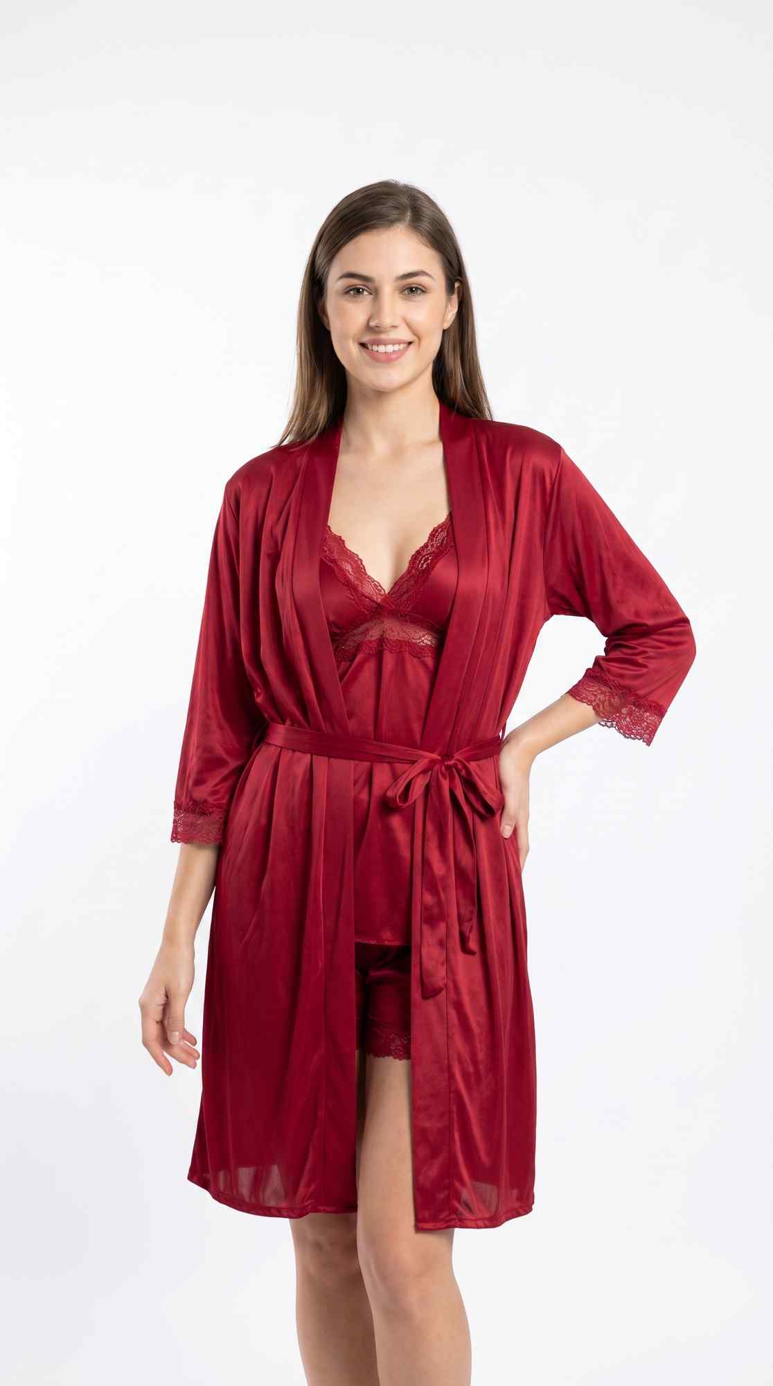 Soft Silk Gown Nighty 3 Pcs