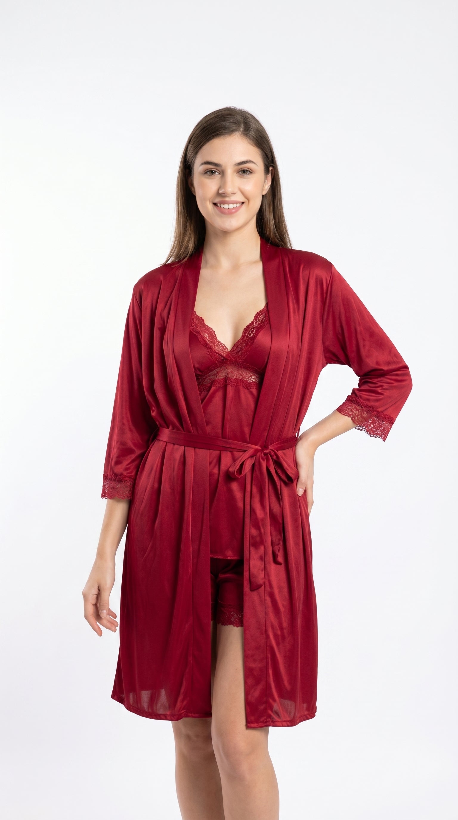 Soft Silk Gown Nighty 3 Pcs