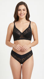 Non padded Allure Floral Bra Set Black