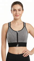 Active Pro Zip Sports Bra Grey