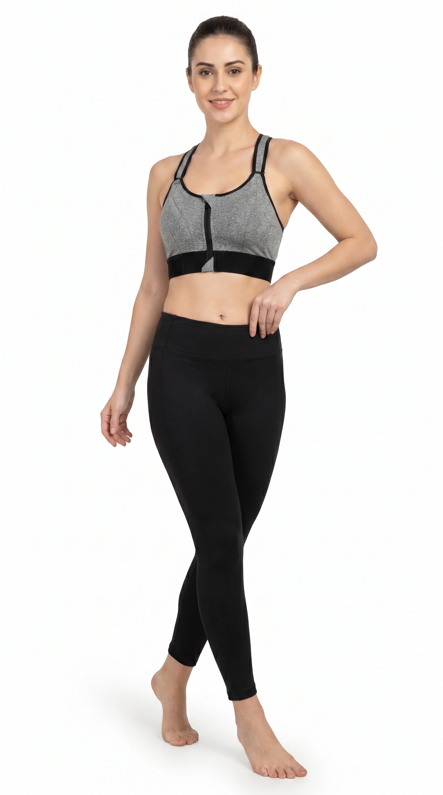 Active Pro Zip Sports Bra Grey