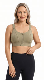 Active Pro Zip Sports Bra Olive Green