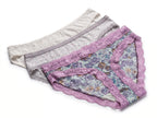 Bundle of 3 Soft Cotton Panties Purple Lace  Mix Colors