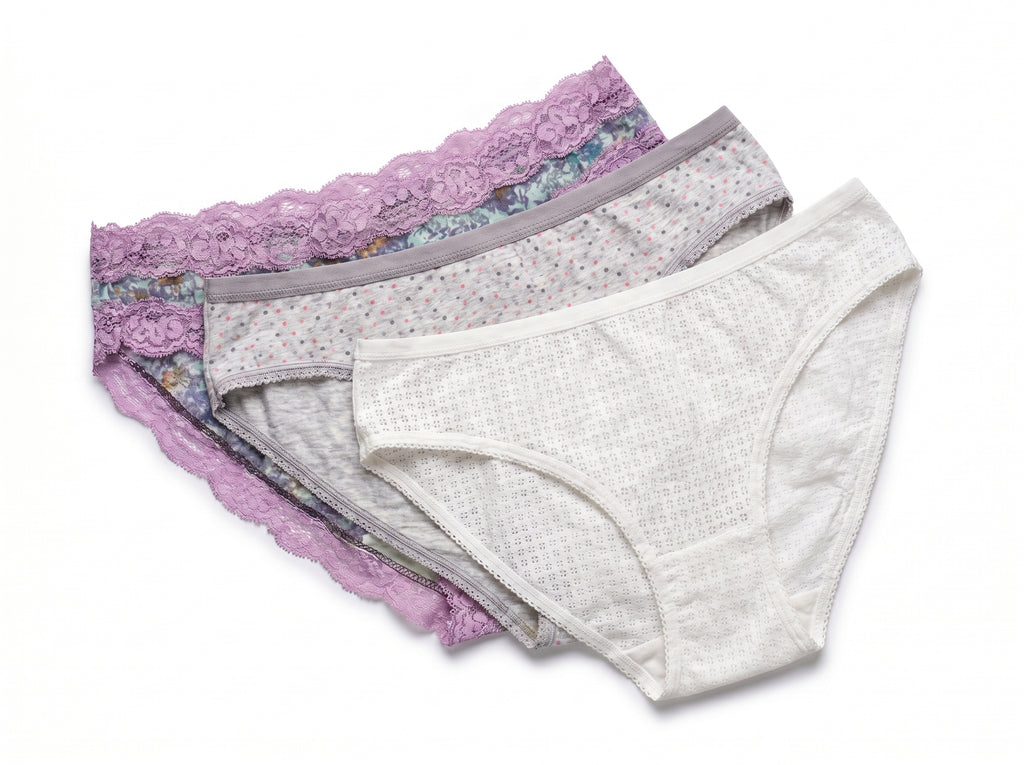 Bundle of 3 Soft Cotton Panties Purple Lace  Mix Colors