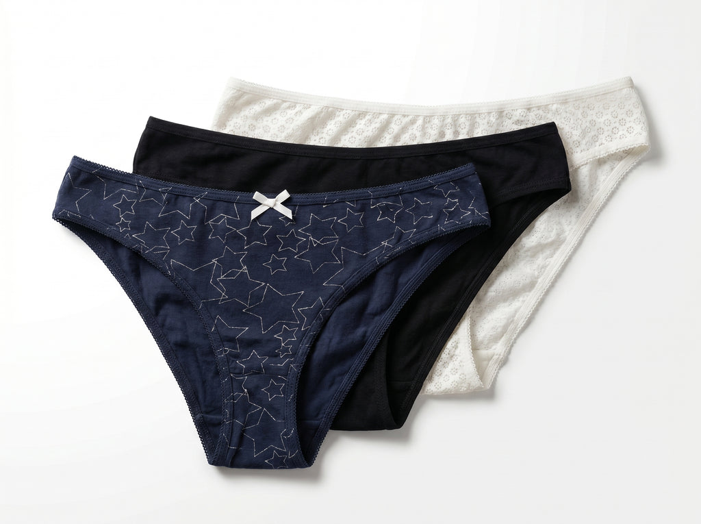 Bundle of 3 Soft Cotton Panties Circle Star Mix Colors