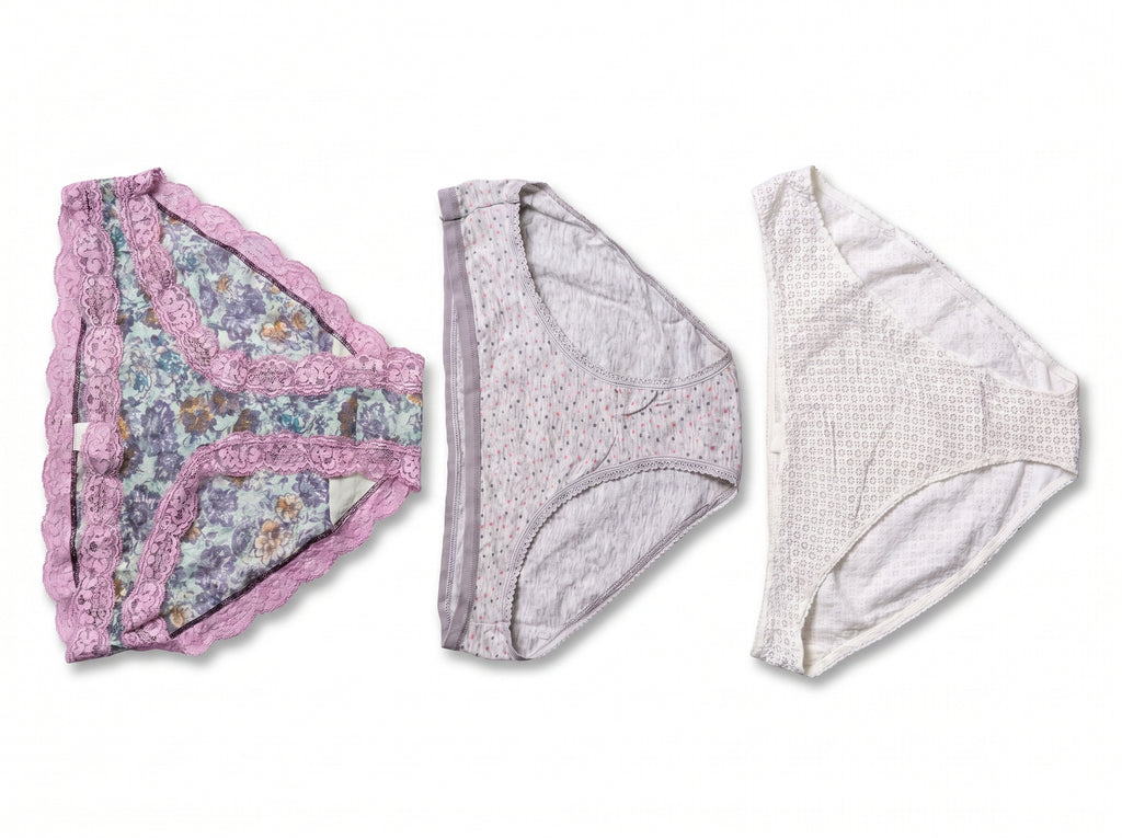 Bundle of 3 Soft Cotton Panties Purple Lace  Mix Colors