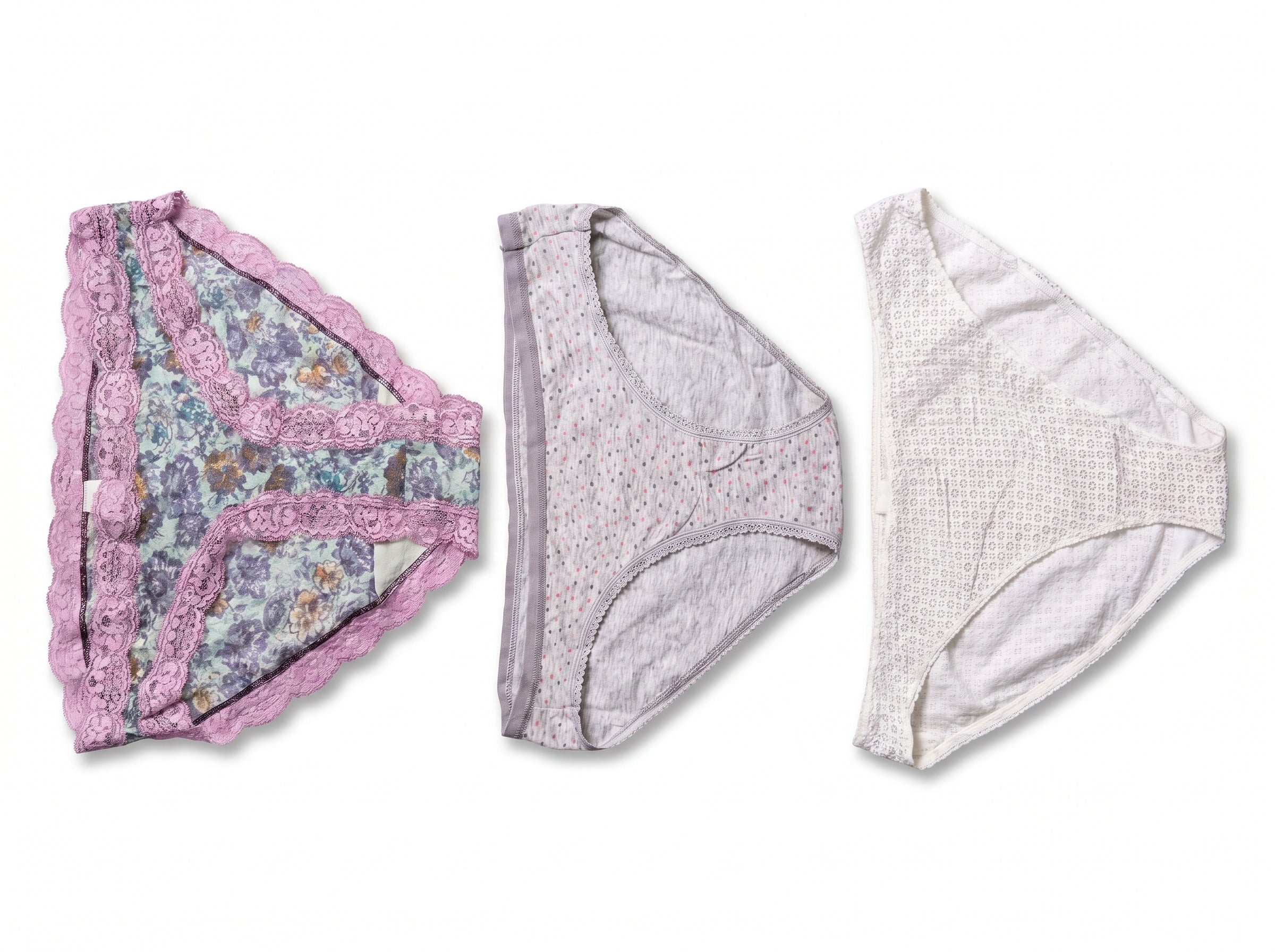 Bundle of 3 Soft Cotton Panties Purple Lace  Mix Colors