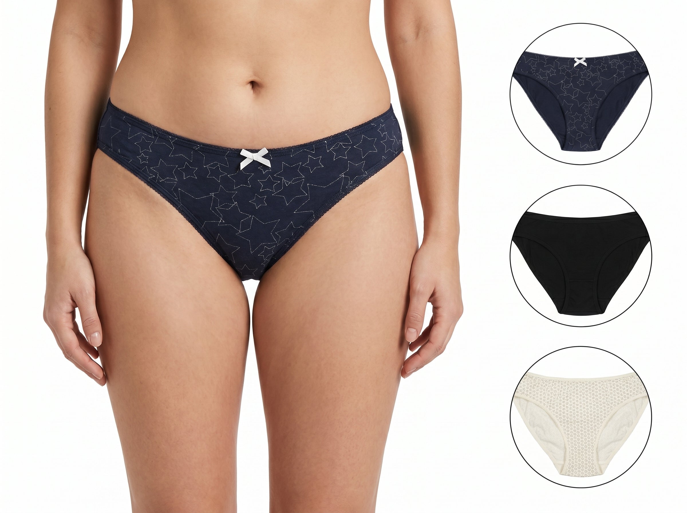 Bundle of 3 Soft Cotton Panties Circle Star Mix Colors