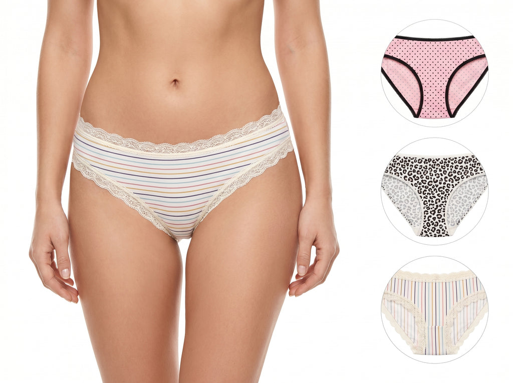 Bundle of 3 Soft Cotton Panties Polka Strips Mix Colors