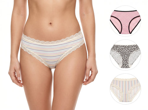 Bundle of 3 Soft Cotton Panties Polka Strips Mix Colors