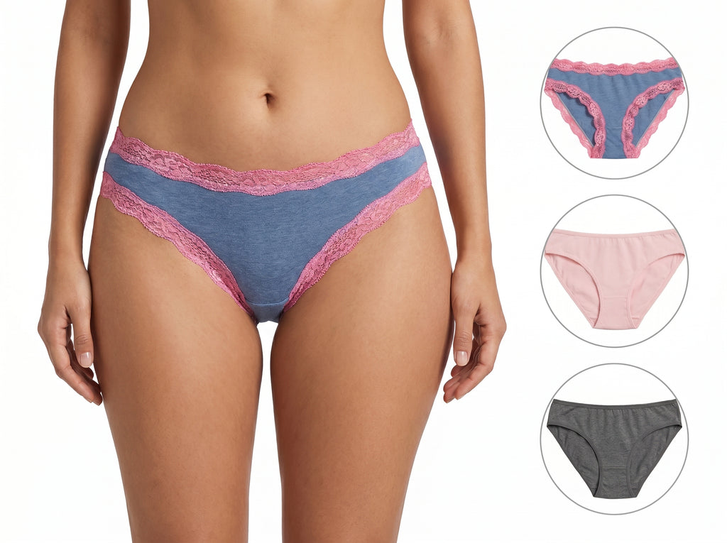 Bundle of 3 Soft Cotton Panties Mix Colors PinkGrey