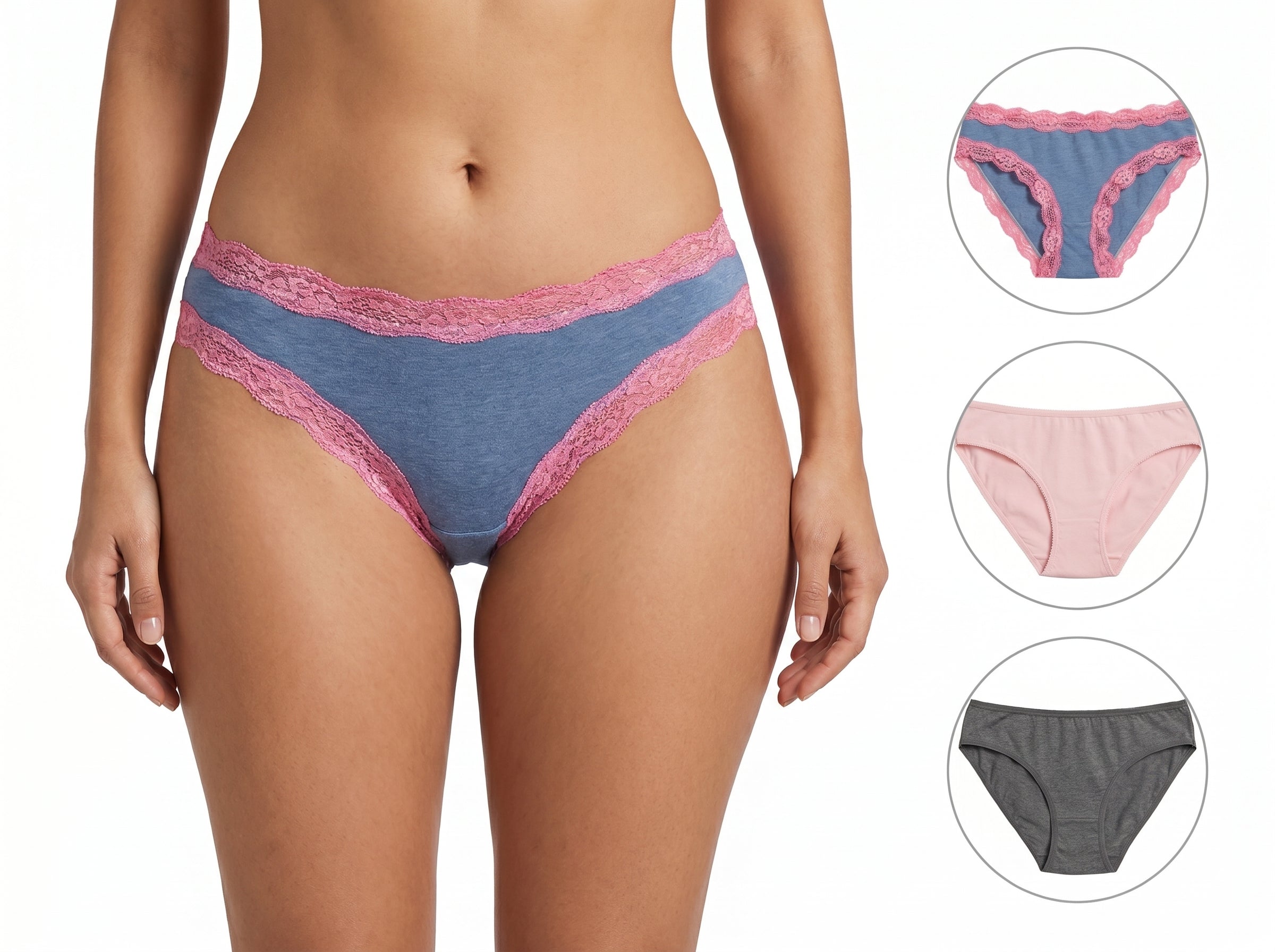 Bundle of 3 Soft Cotton Panties Mix Colors PinkGrey