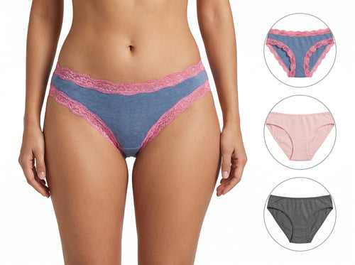 Bundle of 3 Soft Cotton Panties Mix Colors PinkGrey