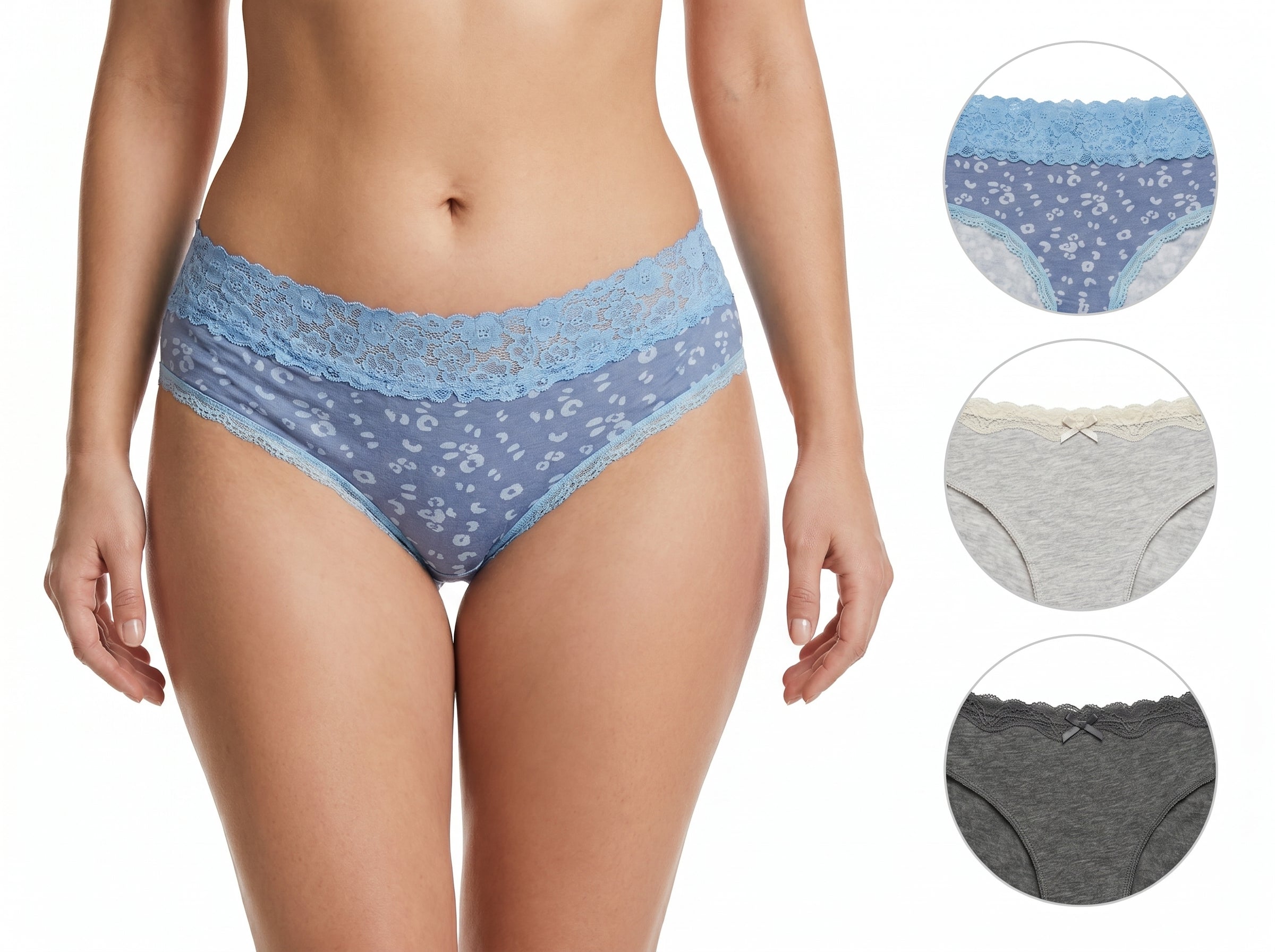 Bundle of 3 Soft Cotton Panties Lace Mix Colors
