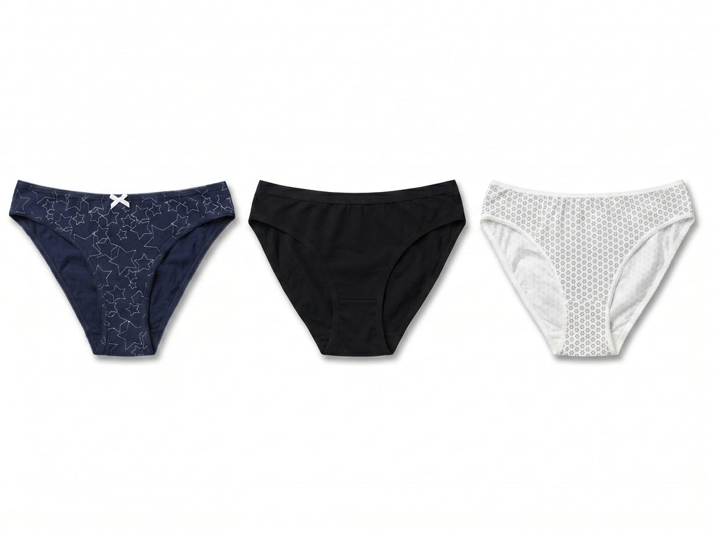 Bundle of 3 Soft Cotton Panties Circle Star Mix Colors