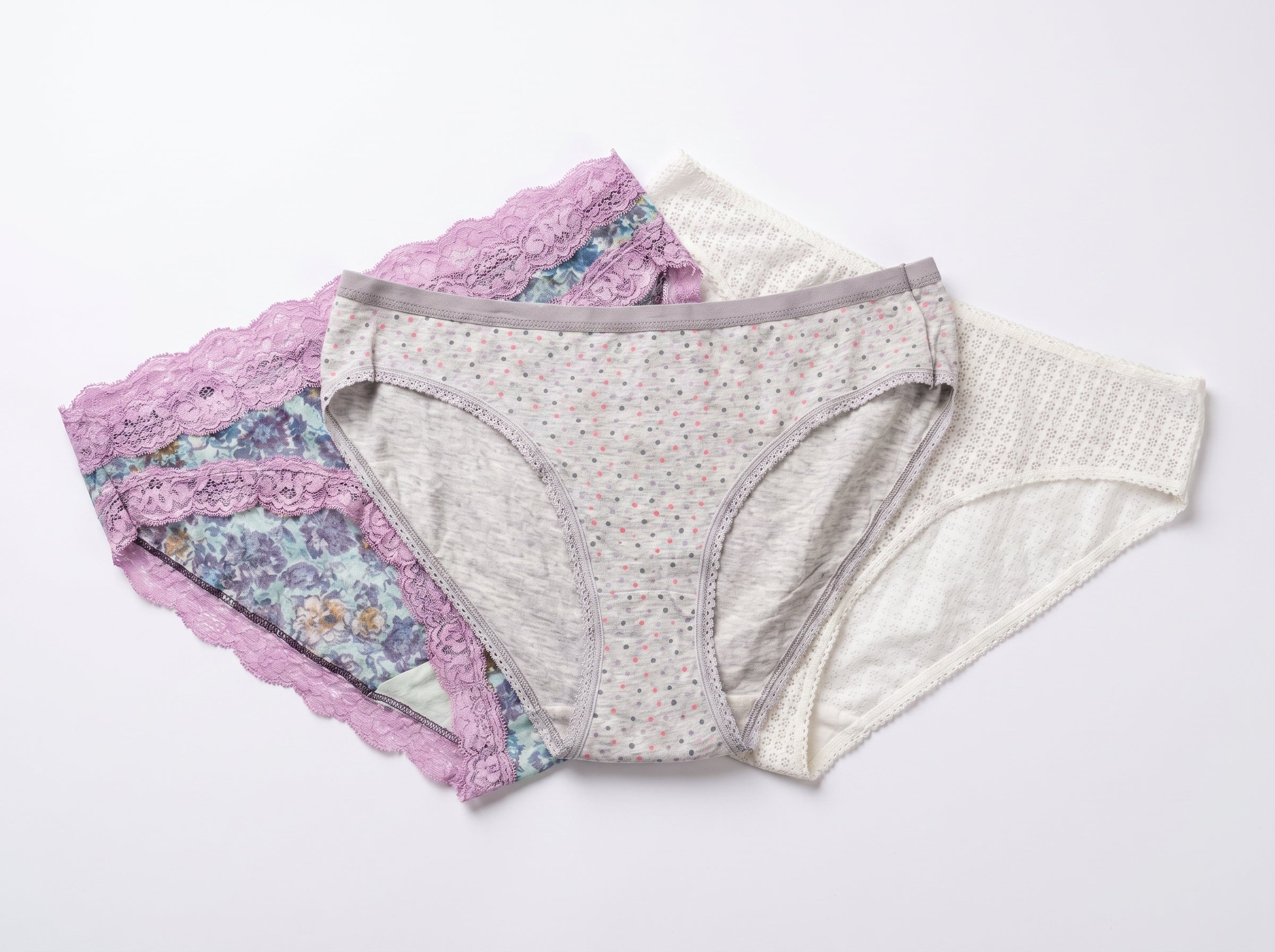 Bundle of 3 Soft Cotton Panties Purple Lace  Mix Colors